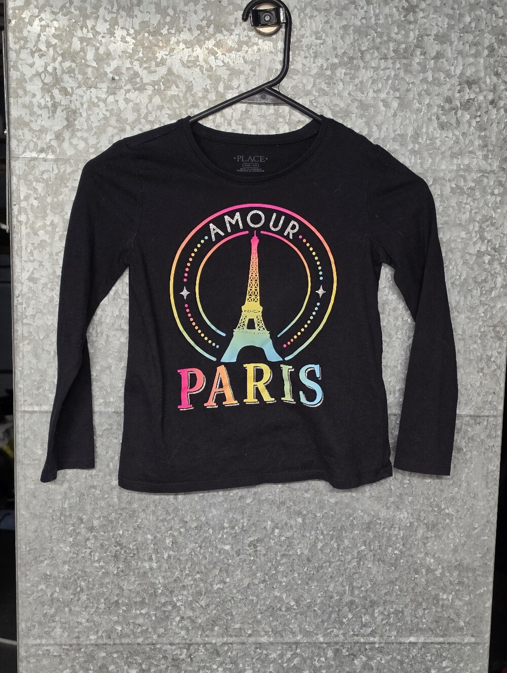 Children's Place Black Long Sleeve Amour Paris Eiffel Tower Top Girls 7/8 - 2022